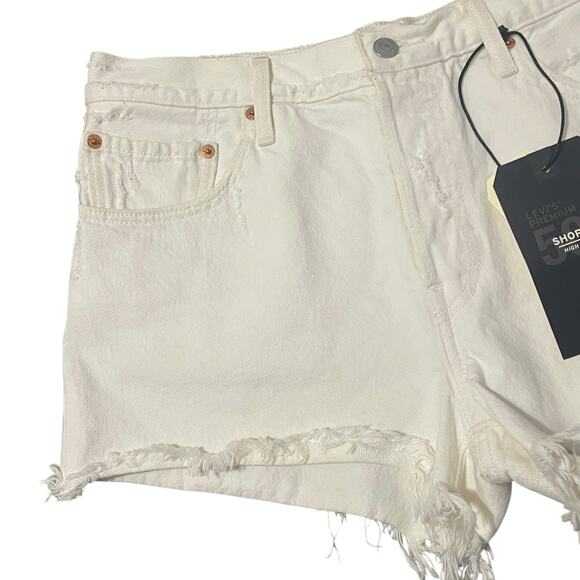 Levi’s 501 Signature Button Fly High Rise Cream Denim Shorts Women's Size 31 - Picture 4 of 14